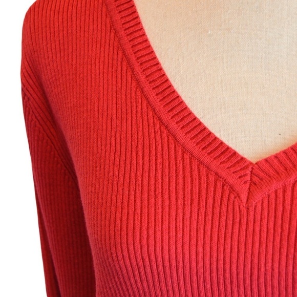 Karen Scott Red Amore Solid V Neck Cotton Ribbed Knit Pullover Sweater XL, NWT - Picture 3 of 8